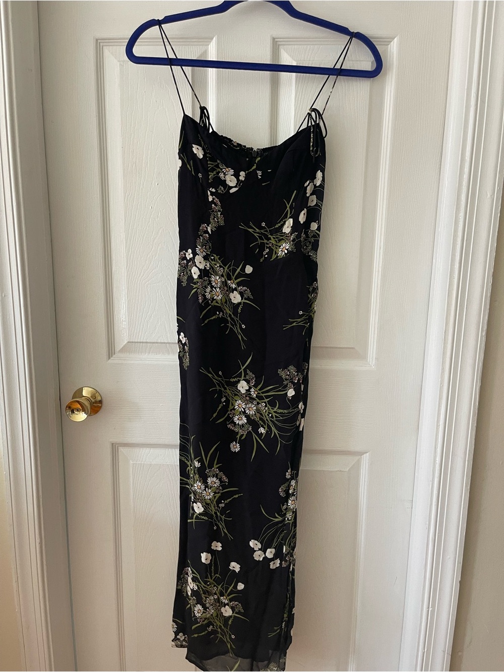 Reformation Black Floral Tie-Shoulder Midi Dress
